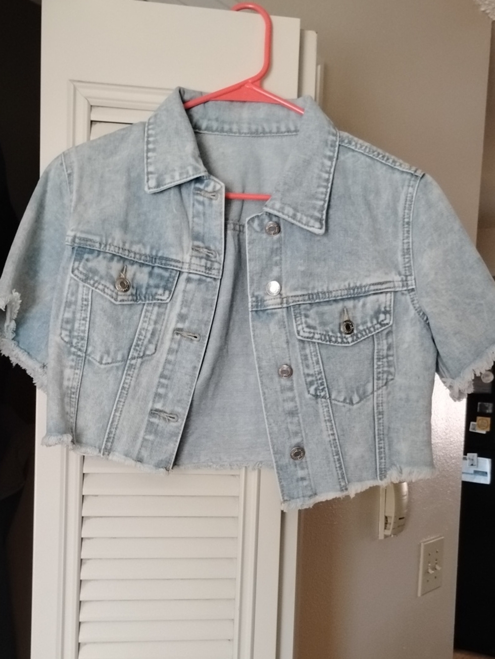 Cropped Light Wash Denim Jacket - Pale Blue